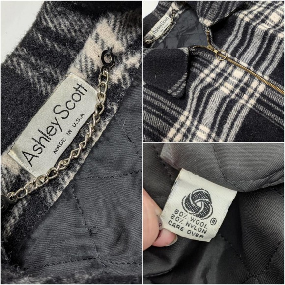 Vintage 80s Wool Plaid bomber Style Puffy oversized Jacket Large - Picture 4 of 4